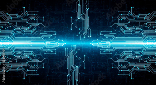 Wide Cybersecurity Internet and Networking Background with Abstract Circuit Board Lines and Digital Communication Design