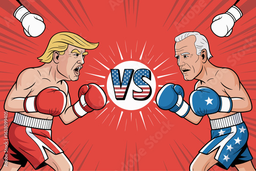 Political Cartoon Showdown – Boxing Match Illustration of Two Rival Leaders.