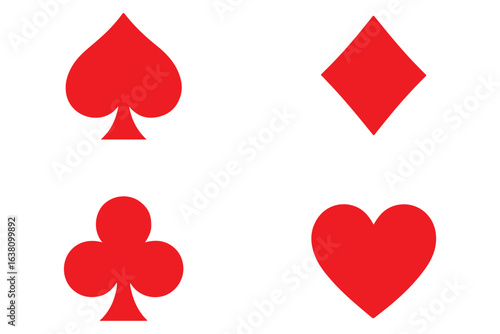 Suit deck of playing cards on white background. Hearts diamonds clubs spades sign chips. Vector illustration.
