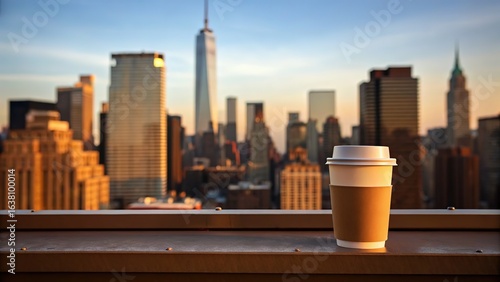 Enjoying morning coffee with a stunning view of the vibrant New York City skyline at sunrise