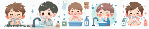 little boy face washing vector