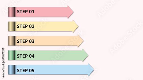 5 step business workflow arrow infographic template pastel gradient