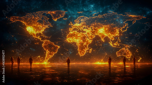 Connected Digital Society Concept with Human Avatars and Glow