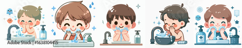 little boy face washing vector