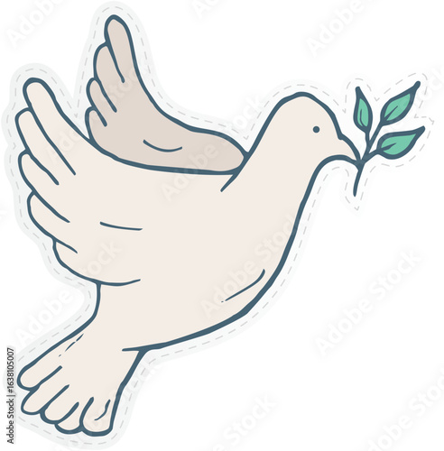  a white dove carrying an olive branch, which is a widely recognized symbol of peace and hope. 