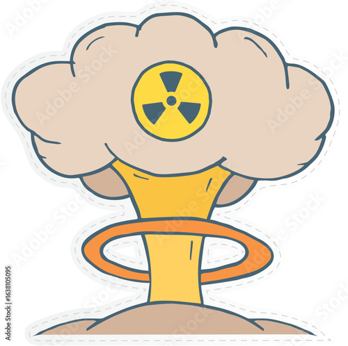  a mushroom cloud with a radiation symbol, representing a nuclear explosion or nuclear bomb. 