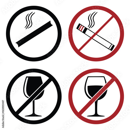 No Smoking No Alcohol Warning Symbols Silhouette