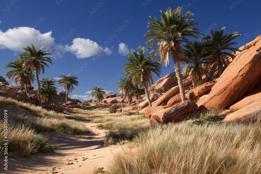 Obraz premium Sunny desert canyon with palm trees