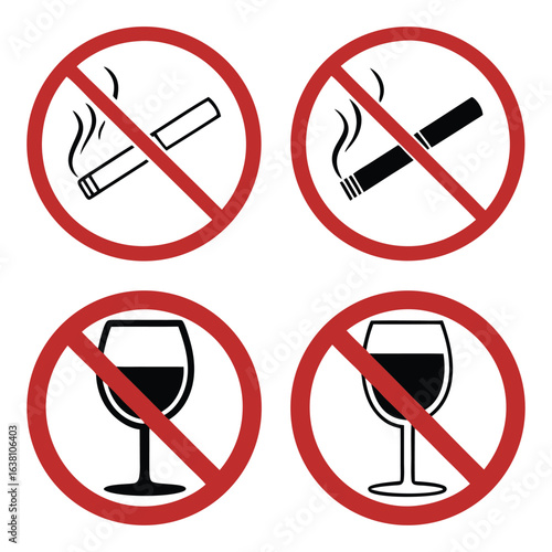 Black Silhouette No Smoking and No Alcohol Icons