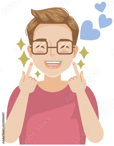 a cheerful and happy cartoon illustration of a man with glasses.
Here's a breakdown of the image