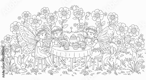 Vintage steam train at a railway station platform with passengers. A detailed line art vector illustration of a nostalgic journey.