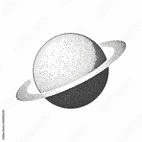 Planet with halftone stipple effect, for grunge punk y2k collage design. Vector illustration in grainy photocopy texture