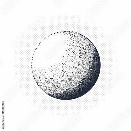 Planet with halftone stipple effect, for grunge punk y2k collage design. Vector illustration in grainy photocopy texture