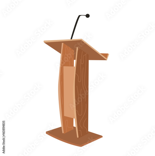 vektor Wooden podium tribune stand rostrum with microphones