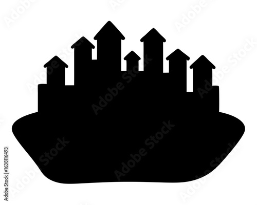 Silhouette illustration of a fairytale castle with towers on a large base
