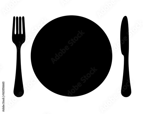 Elegant monochrome place setting showcasing a plate with fork and knife