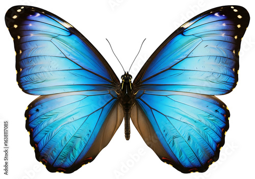 A vibrant blue morpho butterfly isolated on a transparent background