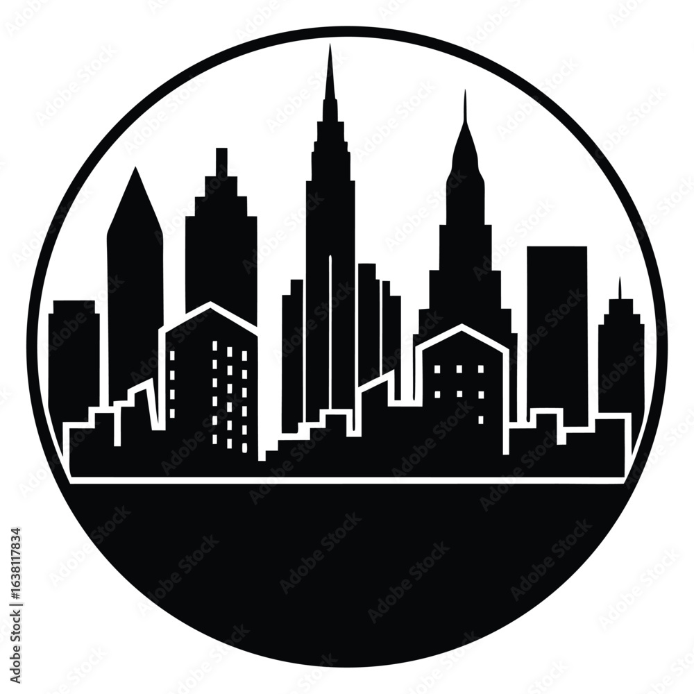 Fototapeta premium Clean simple modern vector silhouette showcasing a famous city s iconic skyline at a glance