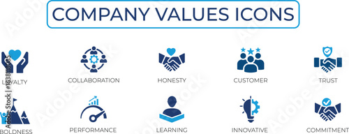Company values icon set.