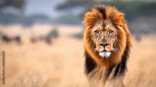 a lion walking in the wild