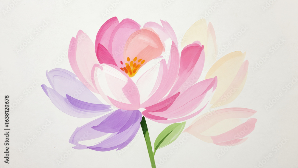 Naklejka premium watercolor lotus flower pink purple bloom