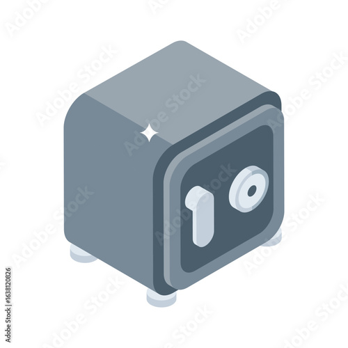 An isometric style icon of vault door with secure lock