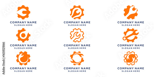 Gear wrench logo set bundle design template