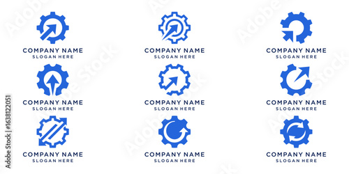 Arrow gear logo set bundle design template