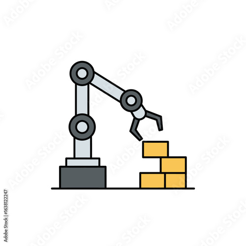 Automated robotic arm precisely places bricks, symbolizing modern construction, efficiency, and industrial progress in building.