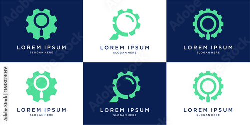 Zooming gear logo design set