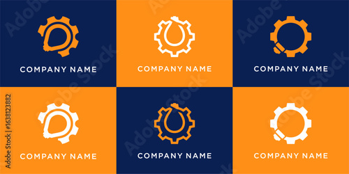 Smart gear logo design set with bulb