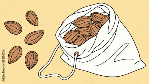 Bag of almonds vector illustration healthy snack food ingredient nutrition organic vegan protein source delicious 100