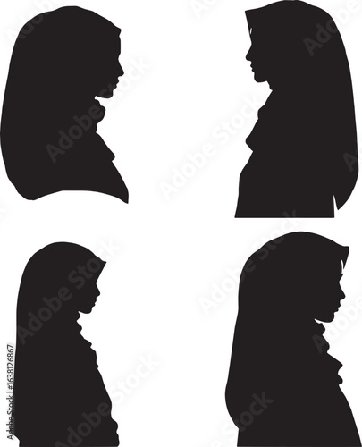 Hijab Woman Silhouette Vector Set, Muslim Female Profile Icons for Design and Decoration