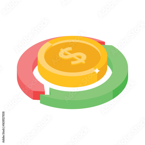 Well designed isometric icon of fluctuating market shares