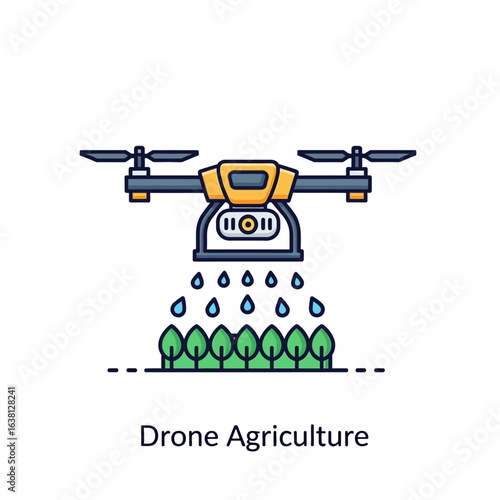 Modern drone technology is used to spray or fertilize crops, showcasing the advancements in precision agriculture and sustainable farming practices for improved yields.