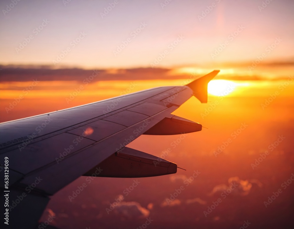 Obraz premium Airplane Wing Sunset View From Above