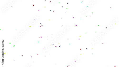 3D animation of exploding confetti White Background. Colorful Isolated Confetti party popper Explosion. Falling colored confetti raining animation on black background 