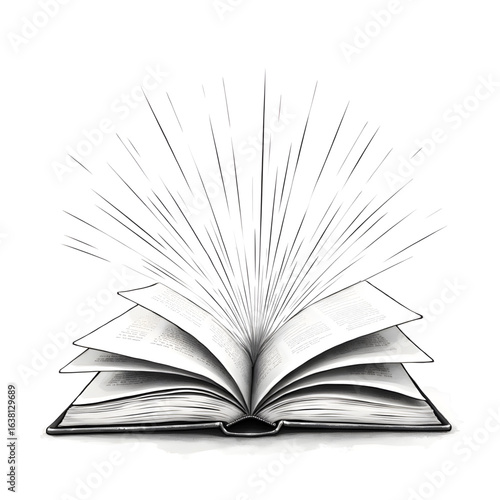 Book's Bright: An open book emits light, illuminating the concepts of knowledge and understanding, conveying the magic of reading.
