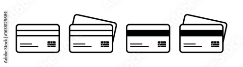 Minimalist Credit and Debit Card Icon Set in Outline and Solid Style for Payment, Banking, Finance, Online Transaction, and Digital Wallet Design