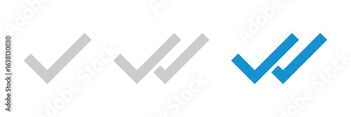 Message sent, delivery and read status icons. Single and double tick checkmark symbol. Transparent PNG and vector illustration.