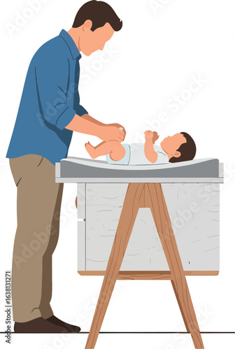 Father changing baby's diaper on changing table