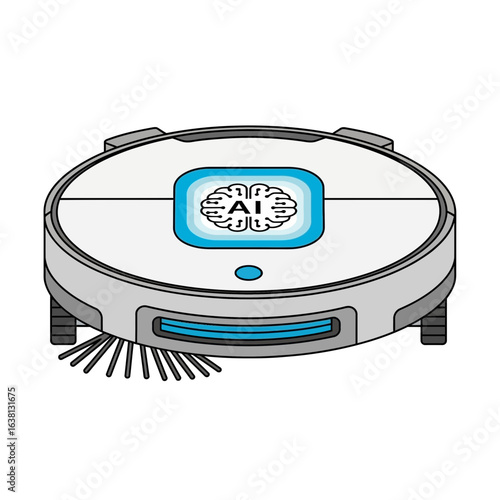 Robotic vacuum cleaner with brushes and a digital display.
