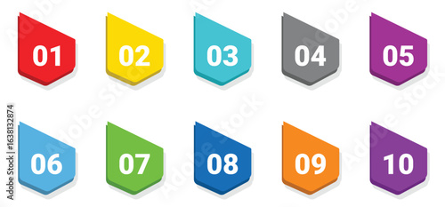 Isometric Number Bullet Points Vector Set. Colorful 3D markers from 1 to 10 for infographics, presentations, and lists. Modern graphic icon collection for business and web design.