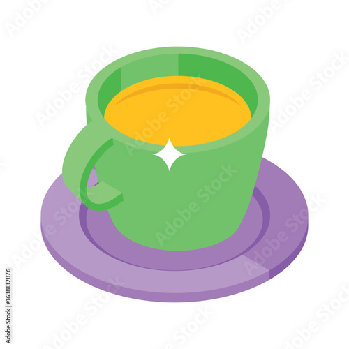 An isometric icon of teacup with saucer plate