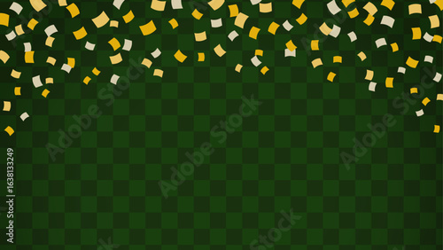 緑の市松模様と金色の紙吹雪の和風背景素材