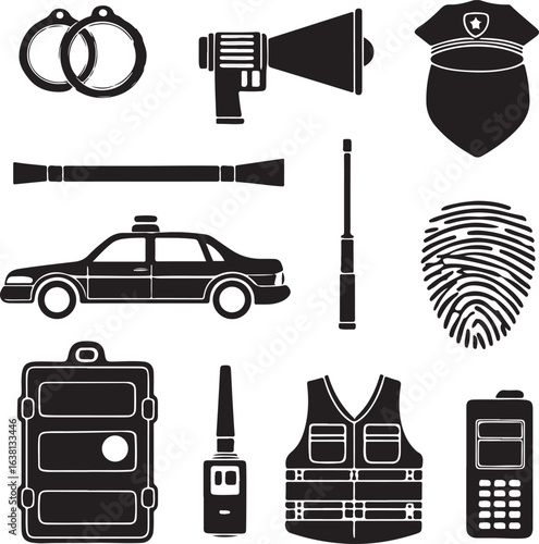 Law Enforcement Gear Silhouette Icons