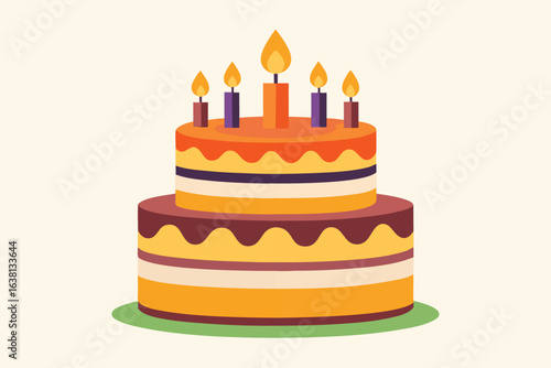 Delicious vector illustration of a birthday cake with lit candles, perfect for a sweet celebration