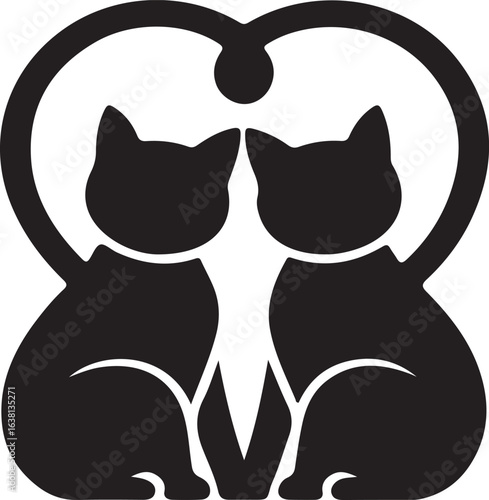 Two Silhouetted Cats Forming a Heart Shape animals pets