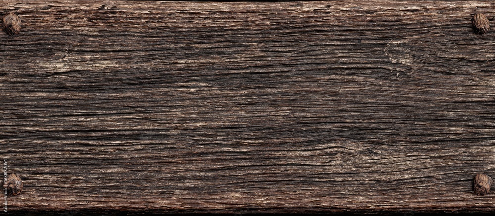 Naklejka premium Aged, weathered wooden plank with visible grain and fasteners