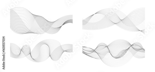Set of vector abstract waving lines. Twisted curve line with blend effect. Smooth stripe for technology, digital, science, music, business, modern concept. Isolated wave sounds equalize 